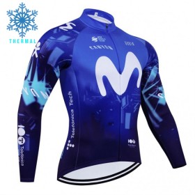 Wielershirt 2024 Movistar Team Lange Mouw Winter Thermal Fleece Blauw